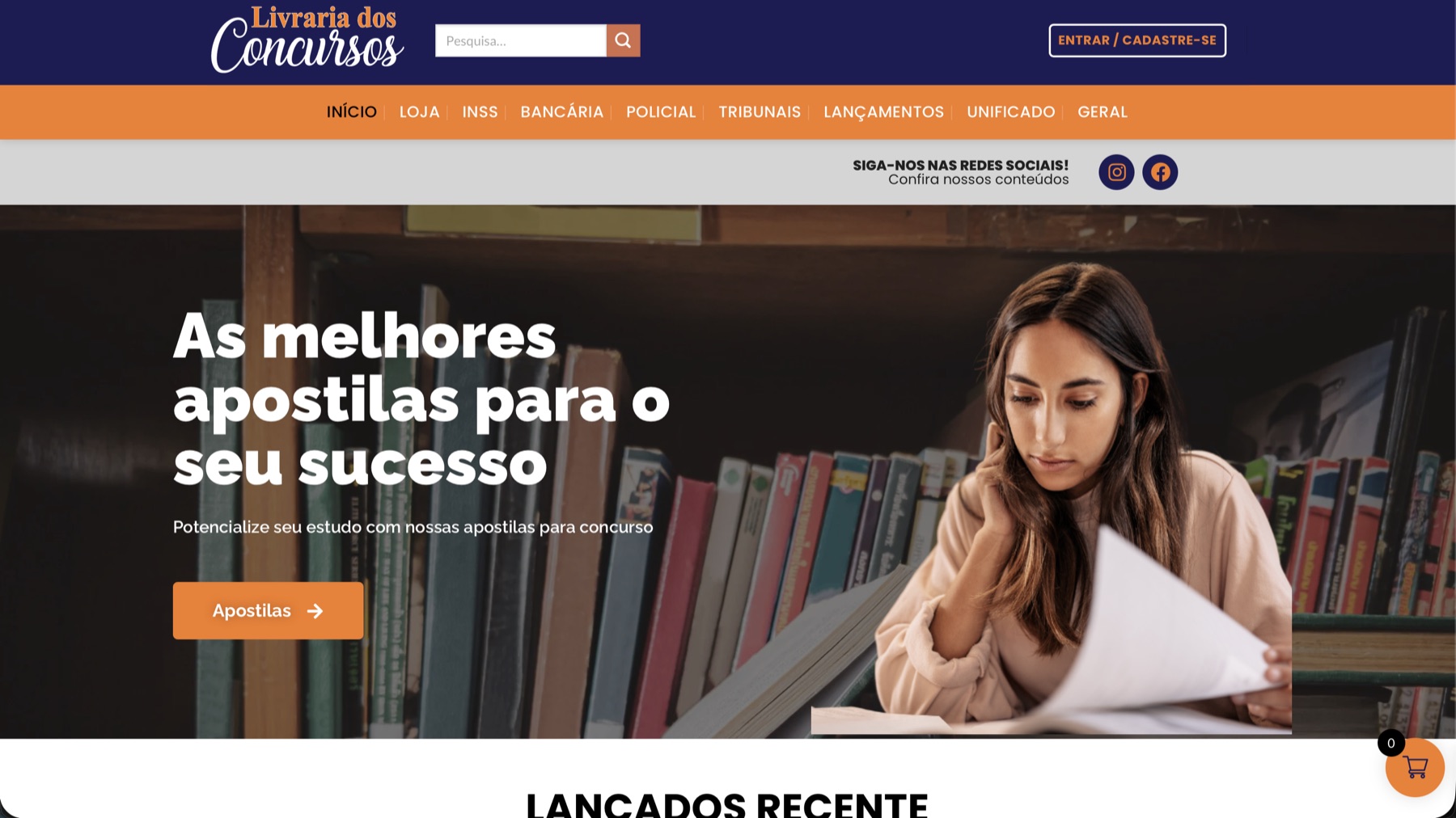 Interface do site Livraria dos Concursos